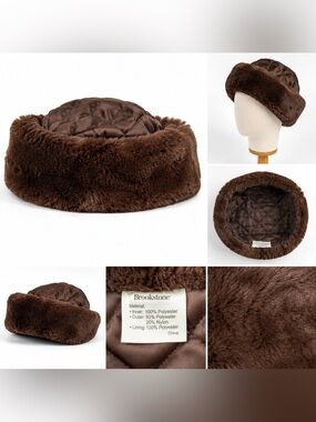 Brookstone Brown Faux Fur Cossack Zhivago Hat Quilted Lined Never Worn